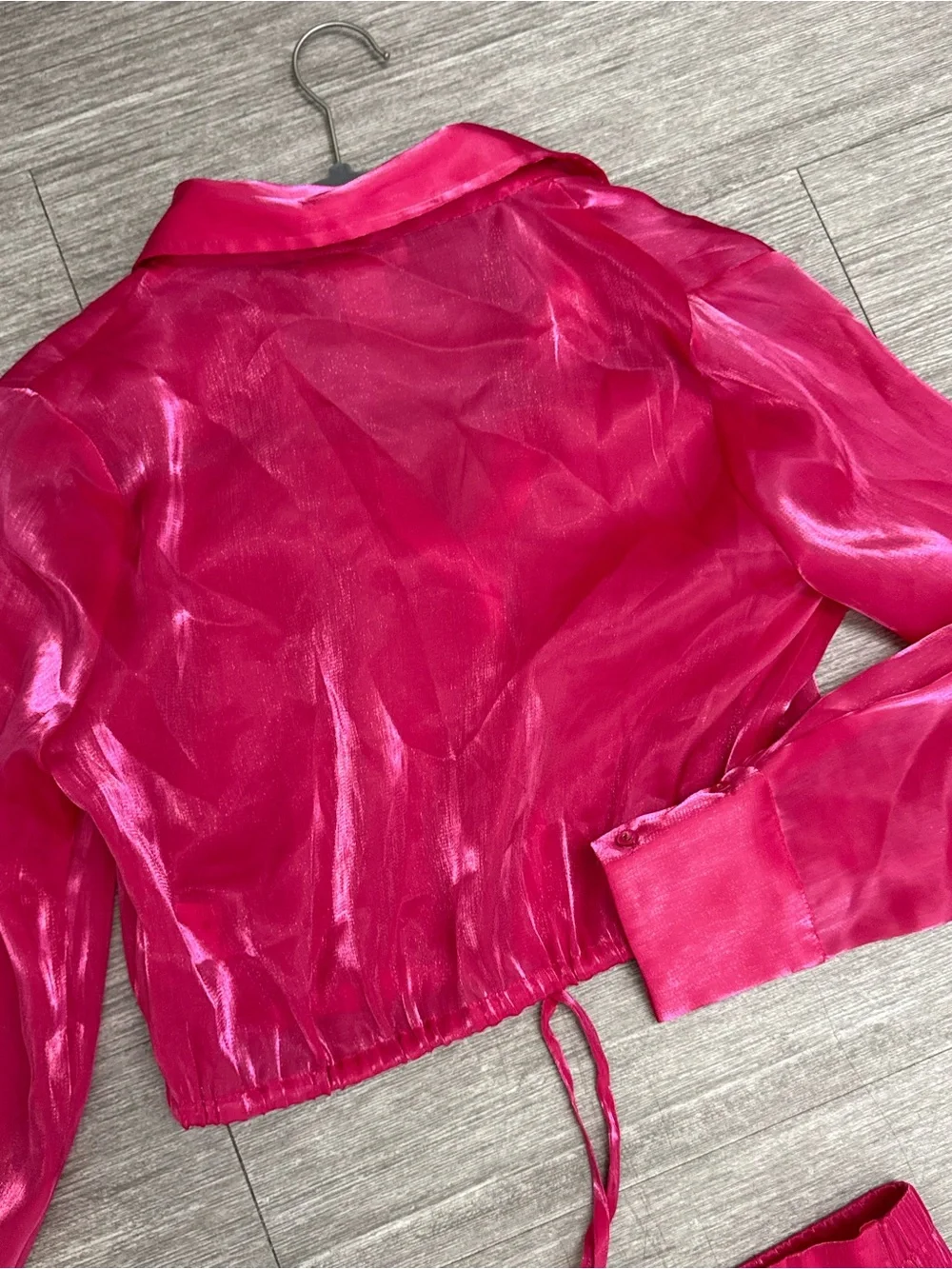 House of Harlow 1960 Hot Pink Satin 2 Piece Crop Top Wide Leg Pants Set S NWT